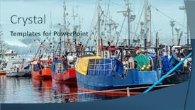  Presentation with port - Cool new PPT theme with cutters-berthed-at-the-harbour backdrop and a light blue colored foreground