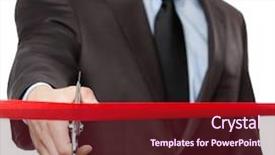 Presentation with cutting ribbon - Colorful slides enhanced with cutting a scarlet satin ribbon backdrop and a tawny brown colored foreground