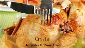  Presentation with thanksgiving - Audience pleasing presentation design consisting of cutting baked chicken close-up thanksgiving day backdrop and a gold colored foreground