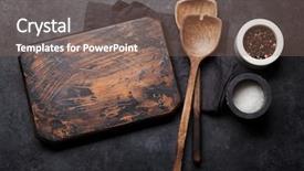  Presentation with cooking utensils - PPT layouts having cutting board and spices food background and a violet colored foreground