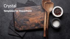  Presentation with cooking utensils - Colorful PPT theme enhanced with cutting board and spices food backdrop and a gray colored foreground