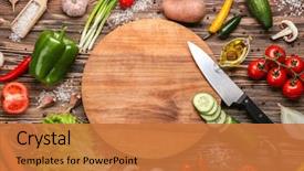  Presentation with cutting board - Slide deck featuring cutting board and vegetables background and a red colored foreground
