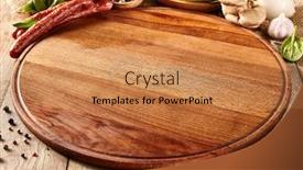  Presentation with cooking utensil - PPT theme with cutting-board-on-wooden-surface background and a coral colored foreground