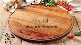  Presentation with cooking utensil - Presentation design featuring cutting-board-on-wooden-surface background and a yellow colored foreground