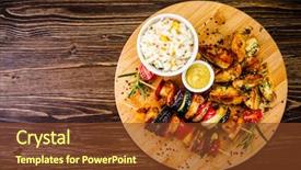  Presentation with kebab - PPT theme enhanced with cutting board on wooden background and a tawny brown colored foreground
