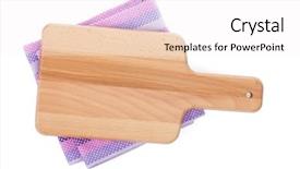  Presentation with kitchen towel - Colorful slide set enhanced with cutting board over kitchen towel isolated on white background backdrop and a white colored foreground