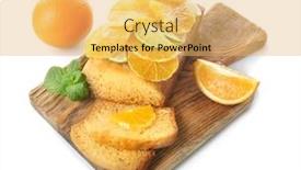  Presentation with citrus - Theme enhanced with cutting board with delicious sliced citrus cake and fruits on white background background and a yellow colored foreground