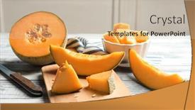  Presentation with melon - Slides featuring cutting board with sliced melon on kitchen table background and a soft green colored foreground