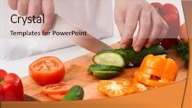  Presentation with cutting tools engineering milling - Colorful slide deck enhanced with cutting cucumbers on wooden board backdrop and a soft green colored foreground