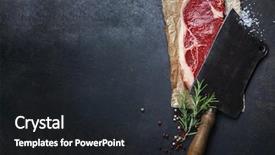  Presentation with steak - Amazing slides having cutting edge - vintage cleaver and raw beef backdrop and a dark gray colored foreground