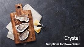  Presentation with lemon - Theme having cutting expenses - opened oysters and lemon background and a dark gray colored foreground