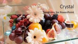  Presentation with banquet - PPT layouts consisting of cutting flowers - fruits on banquet table shot background and a coral colored foreground
