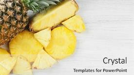  Presentation with pineapple - PPT theme with cutting fresh pineapple on wooden background and a white colored foreground