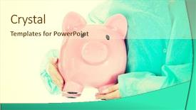  Presentation with piggy bank broken piggybank - Amazing PPT layouts having cutting healthcare costs - female doctor with pink piggy backdrop and a  colored foreground