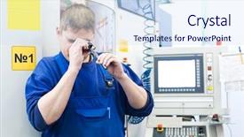  Presentation with cnc machine tool milling - Slide set featuring cutting machine center at tool background and a sky blue colored foreground