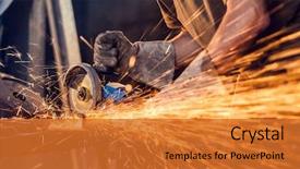  Presentation with iron - Cool new PPT theme with cutting metal with grinder spark backdrop and a gold colored foreground