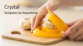  Presentation with hack - PPT theme featuring cutting mushrooms with egg slicer kitchen hack background and a lemonade colored foreground