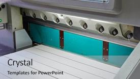  Presentation with paper cutting - Colorful presentation theme enhanced with cutting paper guillotine shears machine backdrop and a light gray colored foreground