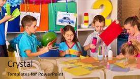  Presentation with kids development - Presentation design consisting of cutting paper in class development background and a gold colored foreground