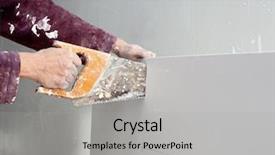  Presentation with plaster - Amazing PPT theme having cutting plasterboard plaster hand with grunge dirty saw backdrop and a light gray colored foreground