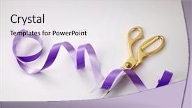  Presentation with cutting ceremony - Presentation theme having cutting purple ribbon -open ceremony background and a light gray colored foreground