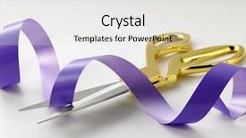  Presentation with ribbon cutting - Audience pleasing PPT theme consisting of cutting purple ribbon -open ceremony backdrop and a  colored foreground