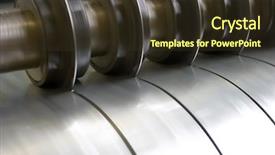  Presentation with factory machine - Amazing PPT layouts having cutting steel machine backdrop and a tawny brown colored foreground