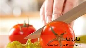  Presentation with tomato - Slides consisting of cutting tomato behind fresh vegetables background and a red colored foreground