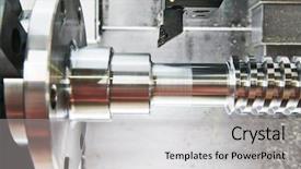 Presentation with precision metal machining by vertical - Slide set with cutting tool at metal working background and a light gray colored foreground