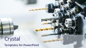  Presentation with metalworking cnc - Slide deck featuring cutting tools set for metal background and a sky blue colored foreground