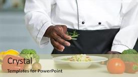  Presentation with cooking chef - Slides having cutting vegetables - african american chef cooking tasty background and a soft green colored foreground