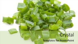  Presentation with country western spring - Slide set with cutting vegetables - chopped spring onion or scallion background and a yellow colored foreground