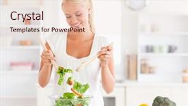  Presentation with salad - Presentation theme enhanced with cutting vegetables - gorgeous woman mixing a salad background and a lemonade colored foreground