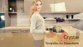  Presentation with healthy eating - Audience pleasing theme consisting of cutting vegetables - happy young woman prepares healthy backdrop and a  colored foreground