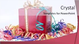  Presentation with birthday party gold black - Cool new PPT layouts with cutting yellow ribbon - birthday party with a red backdrop and a sky blue colored foreground