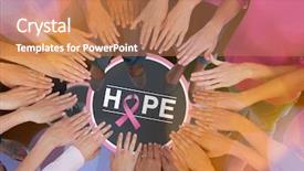  Presentation with cancer hope - PPT theme consisting of cutting yellow ribbon - hope text with breast cancer background and a coral colored foreground