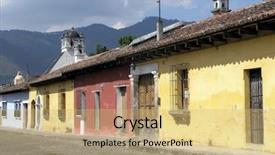  Presentation with traditional houses illustration - Audience pleasing PPT layouts consisting of cuture - houses in antigua backdrop and a yellow colored foreground