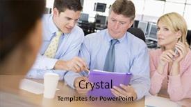  Presentation with interview - Slide set enhanced with cv resume - stock traders conducting interview background and a coral colored foreground