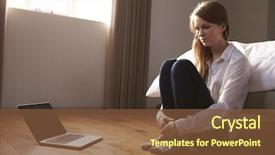  Presentation with cyber bullying - Amazing PPT theme having cyber bullying - unhappy young woman being bullied backdrop and a tawny brown colored foreground