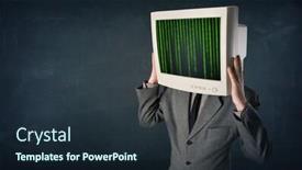  Presentation with monitor-computer - Colorful slide set enhanced with cyber business human with a monitor screen and computer code on the display backdrop and a wine colored foreground