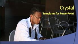  Presentation with laptop wireless - Audience pleasing PPT theme consisting of cyber cafe - business man works from his backdrop and a  colored foreground