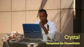  Presentation with wireless internet - Colorful theme enhanced with cyber cafe - business man works from his backdrop and a  colored foreground