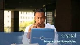  Presentation with wireless internet - Audience pleasing slides consisting of cyber cafe - business man works from his backdrop and a ocean colored foreground