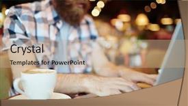  Presentation with cappuccino - Audience pleasing presentation theme consisting of cyber cafe - close-up shot of male hands backdrop and a coral colored foreground