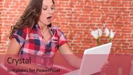  Presentation with teenage girl - Presentation theme featuring cyber cafe - teenage girl doing computer background and a  colored foreground