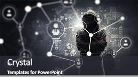  Presentation with crime media - Beautiful slides featuring cyber crime - be aware of hacker attack backdrop and a dark gray colored foreground