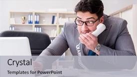  Presentation with information - Presentation theme enhanced with cyber crime - businessman leaking confidential information background and a light gray colored foreground