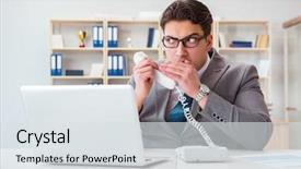  Presentation with information - PPT layouts with cyber crime - businessman leaking confidential information background and a sky blue colored foreground