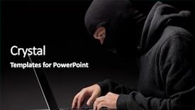  Presentation with computer hacker - Colorful PPT theme enhanced with cyber crime - computer hacker in a balaclava backdrop and a black colored foreground