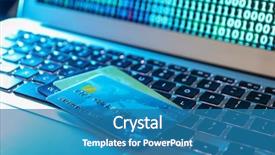  Presentation with cyber crime - PPT theme consisting of cyber crime - credit cards on laptop keyboard background and a teal colored foreground